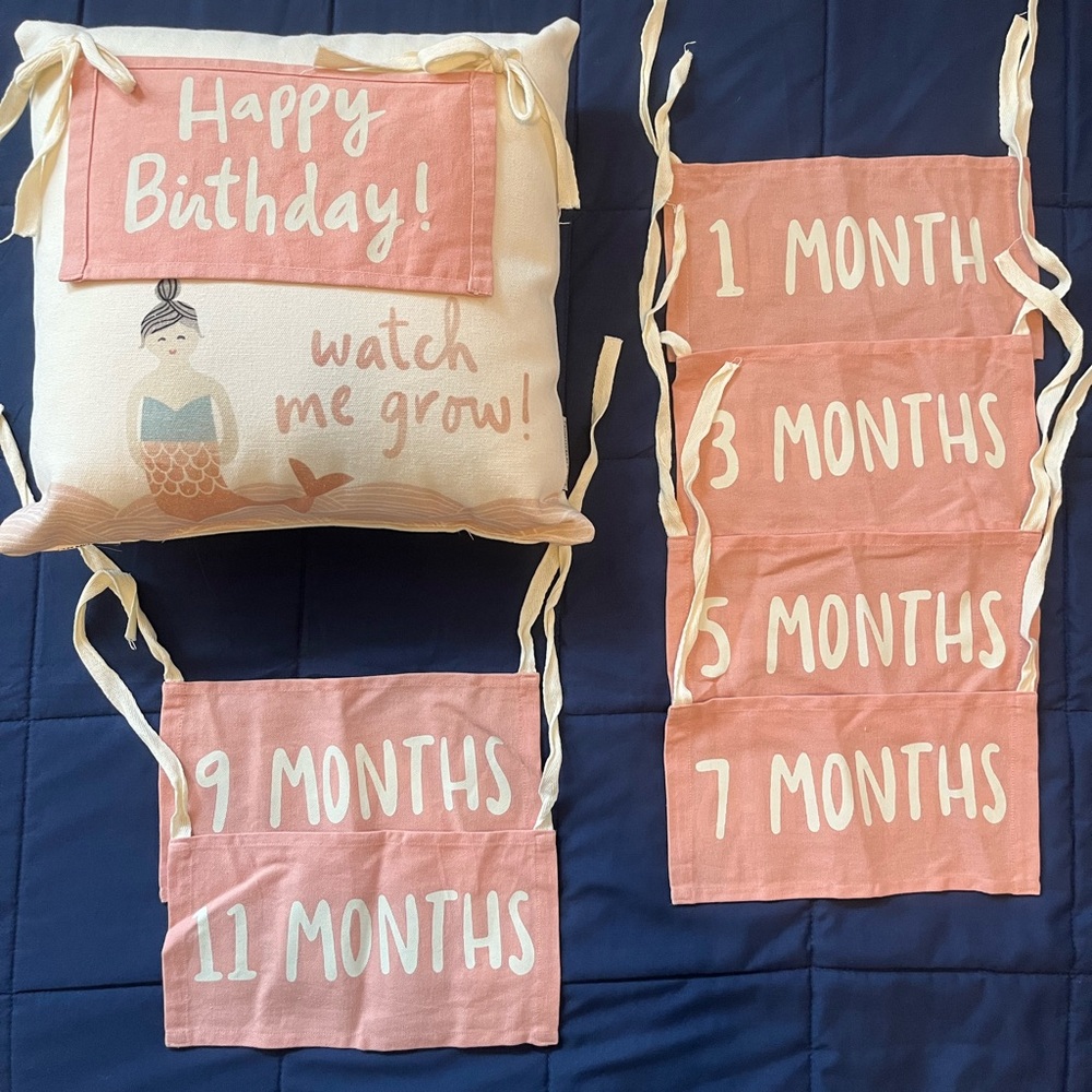 Primitives by Kathy Girl Growth Milestone Cream Pillow with Pink Accents 15x15”